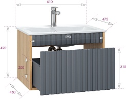 Onika Тумба под раковину Дайлер 60 подвесная графит/дуб сонома – фотография-7