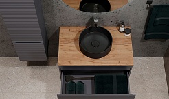 Jorno Тумба с раковиной Cossety 80 подвесная антрацит/дуб Крафт золотой – фотография-4