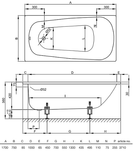 Bette Стальная ванна Form 3710 AD – фотография-4