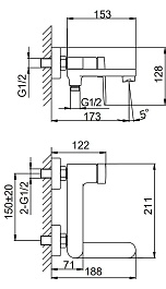 Frap Смеситель для ванны с душем H85 F3285-9 оружейная сталь – фотография-5