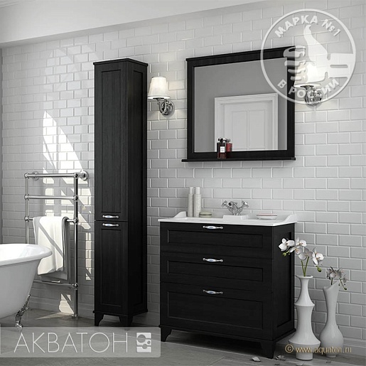 Акватон Тумба с раковиной "Леон 80 Н" ясень черный – фотография-2