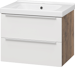 Misty Тумба с раковиной Карат 65 подвесная белая/дуб галифакс олово – фотография-2