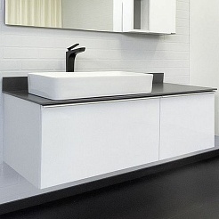 Comforty Тумба с раковиной Милан 120 78189 с графитовой столешницей подвесная белая – фотография-1