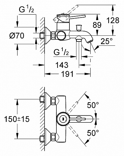 Grohe Смеситель "BauClassic 32865000" для ванны – фотография-2