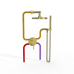 Paini Смеситель для ванны и душа Cox 78PJSET26911SH с верхним душем и душ. гарнитуром, встраиваемый, брошированное золото – фотография-2