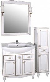 ASB-Woodline Зеркало для ванной Верона 75 белое патина золото, массив ясеня – фотография-2