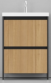 Velvex Тумба с раковиной напольная Klaufs 60 черная/дерево, 2 ящика – фотография-1