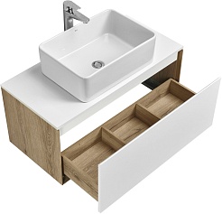 Акватон Тумба под раковину Либерти 90 белая/дуб эльвезия – фотография-12