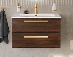 Cezares Тумба с раковиной Eco Cer-N 80 орех шоколад софт CZR-8073-80 ручки сатиновое золото