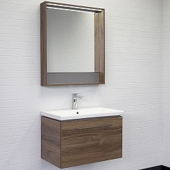 Comforty Тумба с раковиной Томари 70 подвесная дуб темно-коричневый – фотография-8