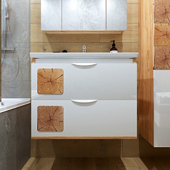 Бриклаер Мебель для ванной Форест 80 подвесная белый/дуб золотой – фотография-4