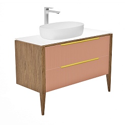 Зов Тумба с раковиной Валенсия 100 подвесная бежево-розовая/белая – фотография-9