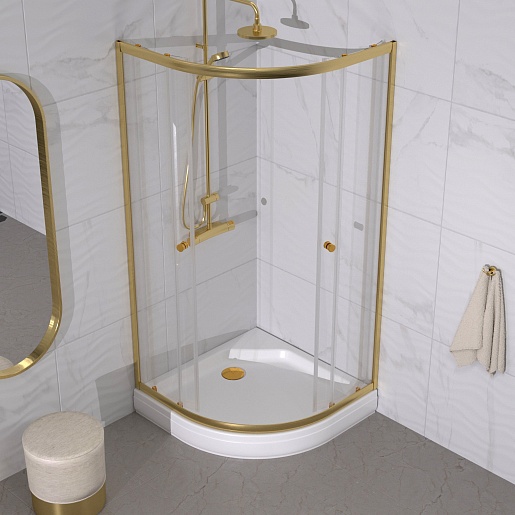 Triton Душевой уголок Альфа-Голд 90x90 стекло прозрачное профиль золото с поддоном – картинка-5
