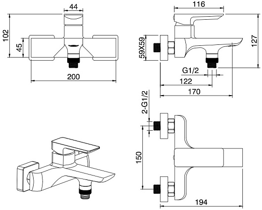 Allen Brau Смеситель для ванны с душем Infinity 5.21006-31 черный матовый – фотография-8