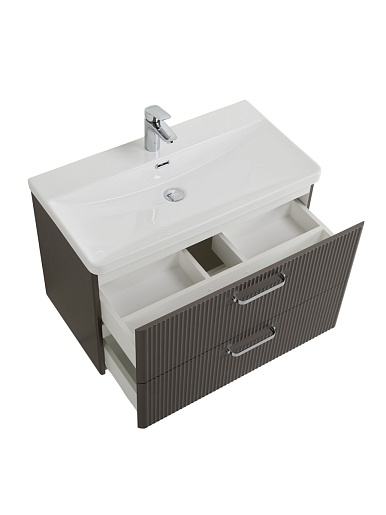 BelBagno Тумба с раковиной Due 80 подвесная Оружейная сталь ручки Хром полированный – картинка-11