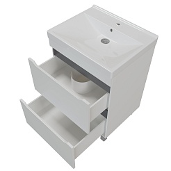Mixline Тумба с раковиной Лайн 60 2 ящика белая – фотография-2