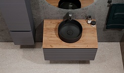 Jorno Тумба с раковиной Cossety 80 подвесная антрацит/дуб Крафт золотой – фотография-7