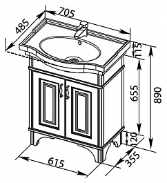 Aquanet Тумба с раковиной Валенса 70 белый краколет/золото (182655) – фотография-7