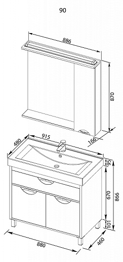 Aquanet Тумба с раковиной "Гретта 90" светлый дуб (177069) – картинка-11