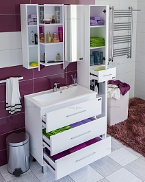 СанТа Мебель для ванной Омега 80 напольная, зеркало Стандарт – фотография-2