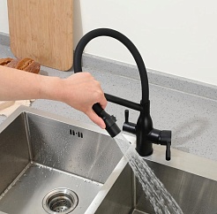 Frap Смеситель для кухни F4397-6 черный – фотография-3