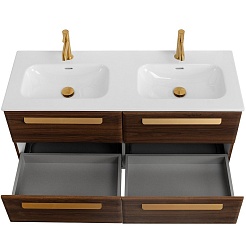 Cezares Тумба с раковиной Eco Cer-N 120 с 4 ящиками орех шоколад софт CZR-8095-120-2 ручки сатиновое золото – фотография-4