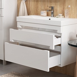 Equil Тумба с раковиной Corner 80 2 ящика подвесная белая – фотография-9