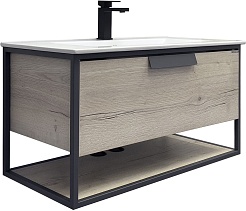 Comforty Тумба с раковиной Бонн 90 подвесная дуб дымчатый/графит – фотография-1