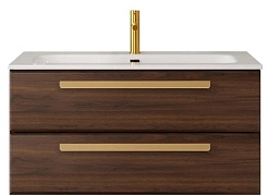 Cezares Тумба с раковиной Eco Cer-N 100 орех шоколад софт CZR-8073-100 ручки сатиновое золото – фотография-1