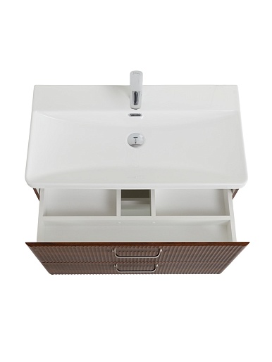 BelBagno Тумба с раковиной Due 80 подвесная Noce ручки Матовый атласный никель – картинка-11