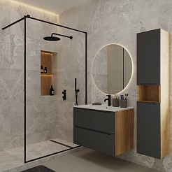 Зов Тумба под раковину Дион 80 подвесная под столешницу матовый графит/дуб – фотография-6