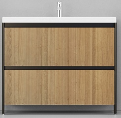 Velvex Тумба под раковину напольная Klaufs 100 черная/дерево, 2 ящика – фотография-1