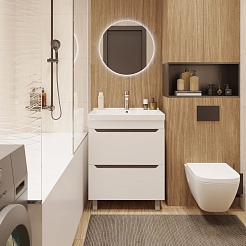 Mixline Тумба под раковину Лайн 60 2 ящика белая – фотография-4