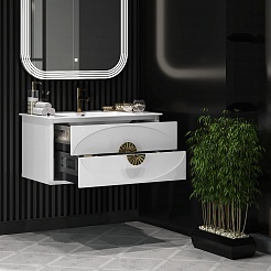 Opadiris Мебель для ванной Ибица 90 подвесная белая/золото – фотография-8