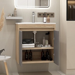 Teymi Тумба с раковиной Netta 60 Волна подвесная дуб/графит – фотография-5