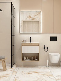 Teymi Тумба с раковиной Vitra 60 Волна подвесная дуб/белый – фотография-11