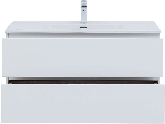 Aquanet Тумба с раковиной Алвита New 100 Flat подвесная белая матовая – фотография-8