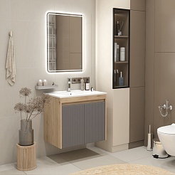 Teymi Тумба с раковиной Netta 70 Волна подвесная дуб/графит – фотография-11