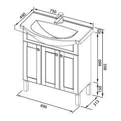 Aquanet Тумба с раковиной "Честер 75" черный/серебро – фотография-2