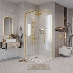 Grossman  Душевой уголок Galaxy 100x100x195 профиль золото сатин стекло прозрачное – фотография-4