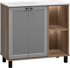 Brevita Тумба под раковину Lumus 90 L с подсветкой серая/дуб галифакс олово – фотография-3