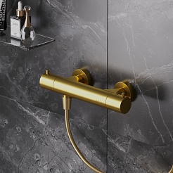 Paini Смеситель для ванны и душа Cox 78PJ511TH с термостатом, брашированное золото – фотография-5