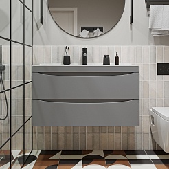 Vivon Тумба под раковину Ostin 90 подвесная серая матовая – фотография-6