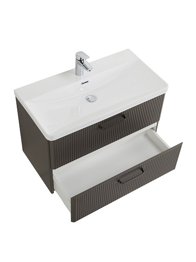 BelBagno Тумба с раковиной Due 80 подвесная Оружейная сталь ручки Матовый тёмный никель – картинка-9