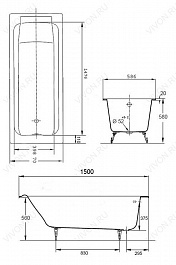 Jacob Delafon Ванна чугунная Parallel 150х70 E2946 – фотография-3