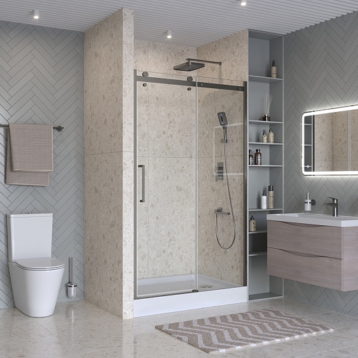 BelBagno Душевая дверь в нишу Marino MARINO-2-BF-1-110-C-GM 110x195 профиль оружейная сталь стекло прозрачное – фотография-4