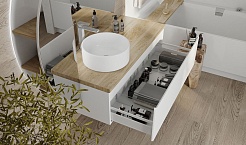 Jorno Тумба с раковиной Solis new 120 белая подвесная со столешницей из массива бука – фотография-5