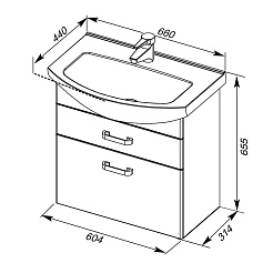Aquanet Тумба с раковиной "Ирис 65" 2 ящика – фотография-3