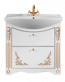Водолей Тумба под раковину Кармен 75 с ящиками, белая/золото – фотография-1