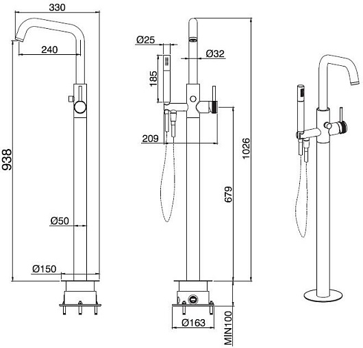 Allen Brau Смеситель для ванны Priority 5.31008-31 (с внутренней частью) черный матовый – фотография-14